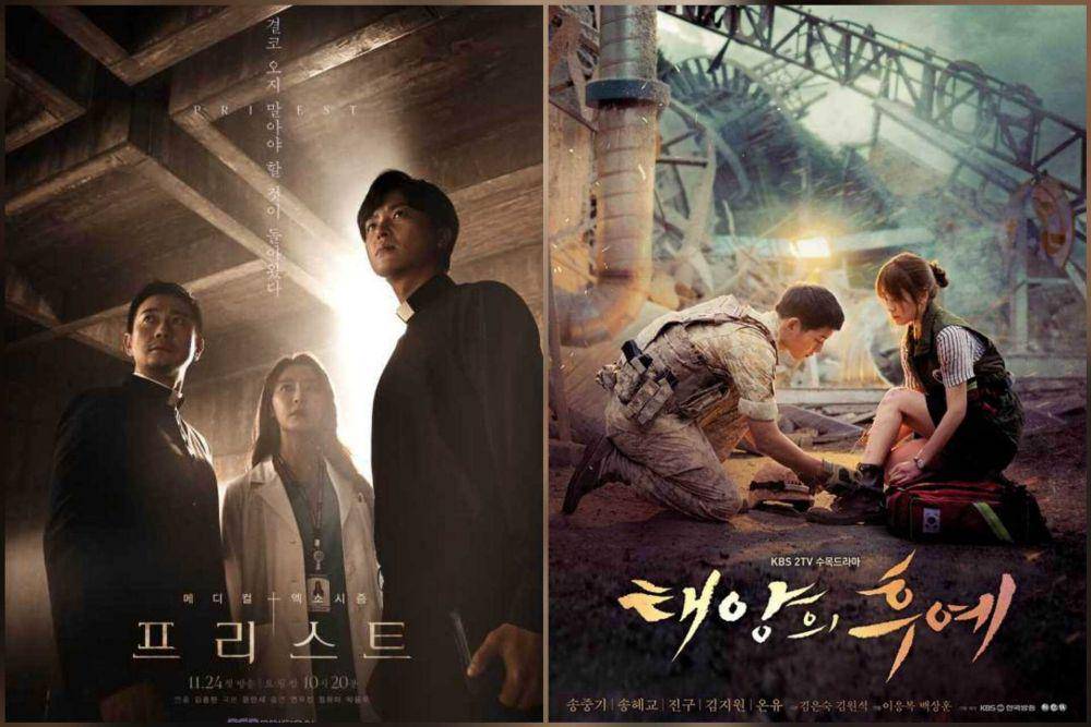 poster KDrama Priest (dok. OCN via dramawiki) | poster KDrama Descendants of the Sun (dok. KBS2 via asianwiki)