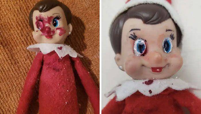 kolase potret kreasi lucu boneka elf oleh anak-anak (instagram.com/denialleee_victoria)