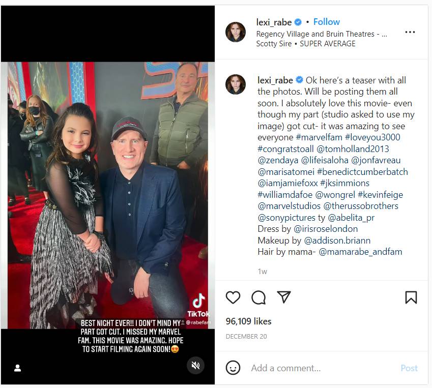 Lexi Rabe tak keberatan adegannya dipotong di No Way Home. (instagram.com/lexi_rabe)