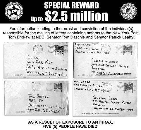 Poster yang menawarkan hadiah uang bagi mereka yang tahu informasi tentang serangan antraks 2001. (commons.wikimedia.org/US Postal Service)