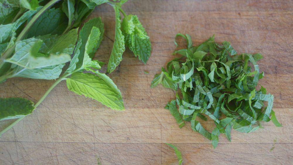 Memotong daun mint (thespruceeats.com)