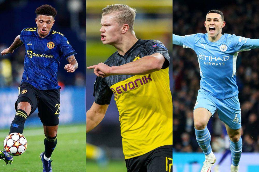 kolase potret Jadon Sancho, Erling Haaland, dan Phil Foden (twitter.com/Sanchooo10 | twitter.com/ChampionsLeague | twitter.com/PhilFoden)