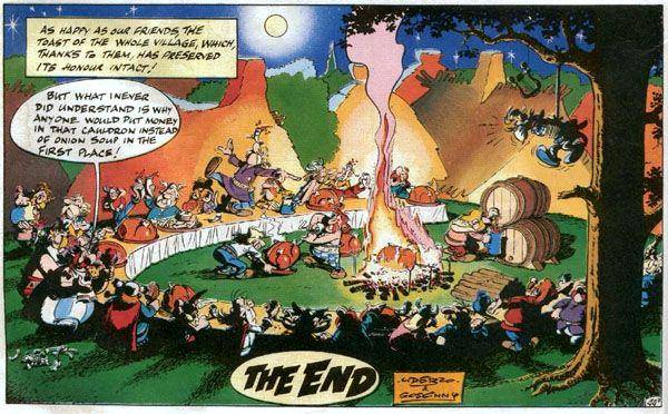 sketsa pesta yang selalu hadir di akhir cerita komik Petualangan Asterix (mightygodking.com)