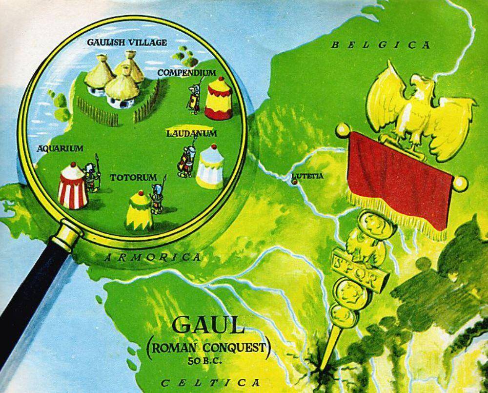 potret lokasi fiksi dusun Armorik di Galia yang dikepung oleh empat markas legiun Romawi (quora.com)