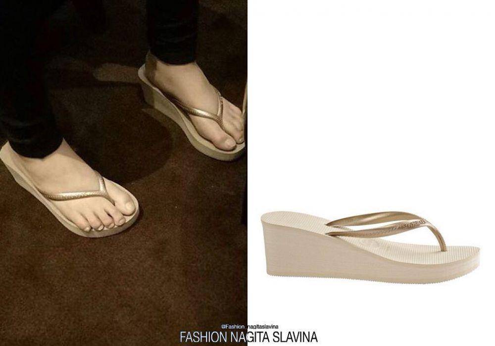 kolase potret Nagita Slavina memakai sandal jepit dari merk Havaianas (instagram.com/fashion_nagitaslavina)