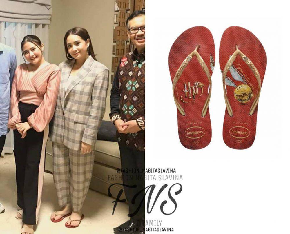 kolase potret Nagita Slavina memakai sandal jepit dari merk Havaianas (instagram.com/fashion_nagitaslavina)