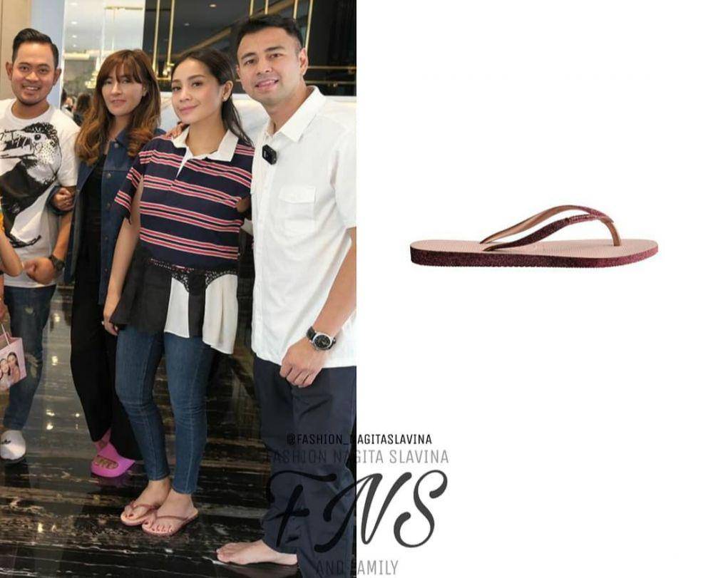 kolase potret Nagita Slavina memakai sandal jepit dari merk Havaianas (instagram.com/fashion_nagitaslavina)