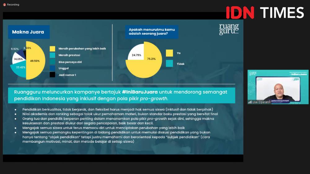 Media Gathering Peluncuran Pesan Kampanye Semester Baru #IniBaruJuara Ruangguru. 4 Januari 2021. (IDN Times/M. Tarmizi Murdianto)