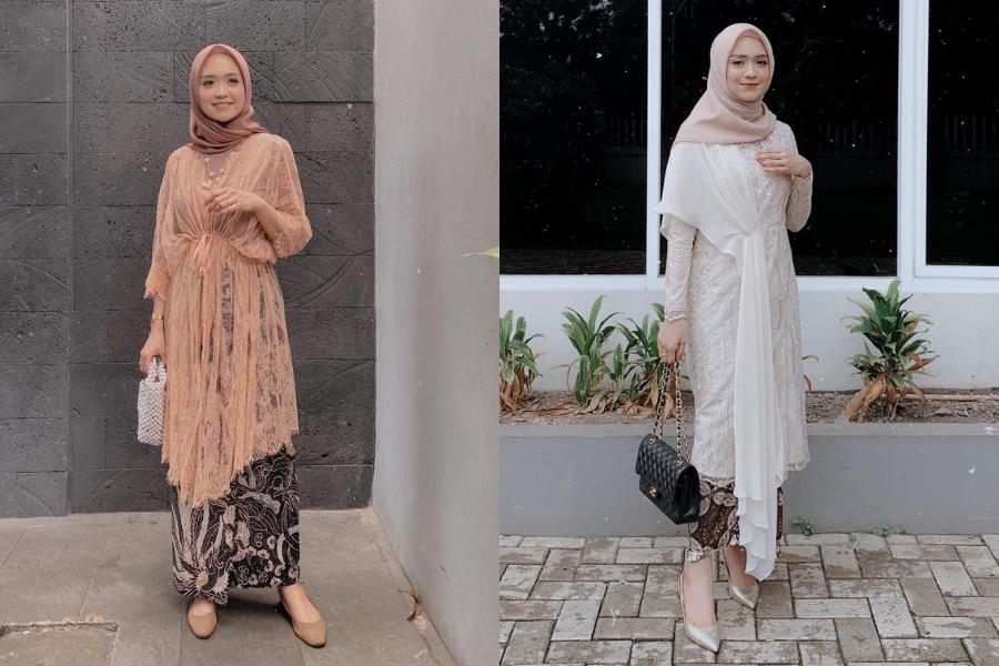 9 OOTD Hijab ala Dini Anggraeni Djoemiko, Kebaya Kondangannya Apik