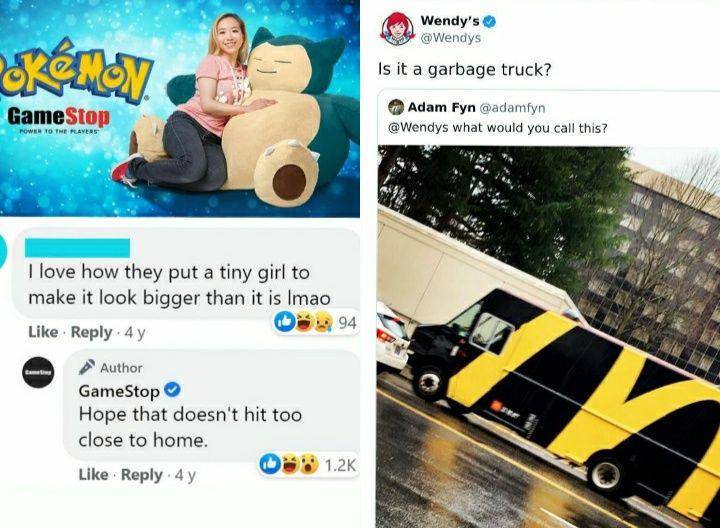 balasan menohok dan kocak dari perusahaan (facebook.com/GameStop | twitter.com/Wendys)