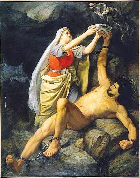 Loki dan istrinya Sigyn, Mårten Eskil Winge, 1863 (wikimedia.org)