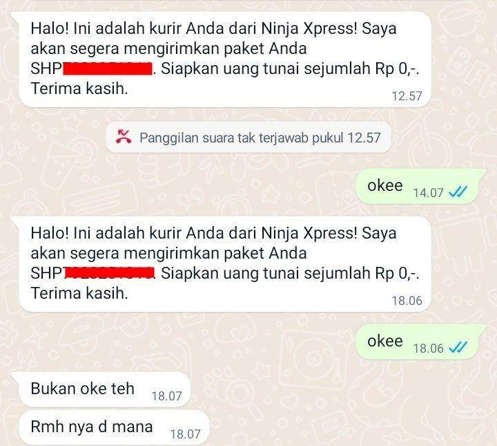 chat dengan kurir (twitter.com/huangerje)