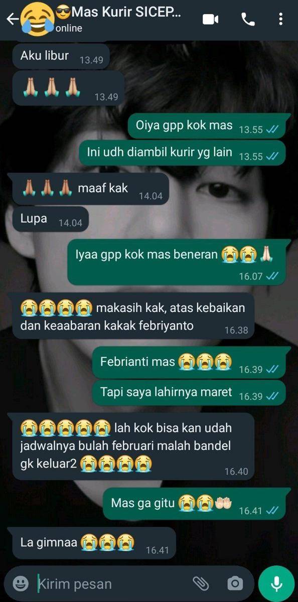 chat dengan kurir (twitter.com/yoongiyeochin)