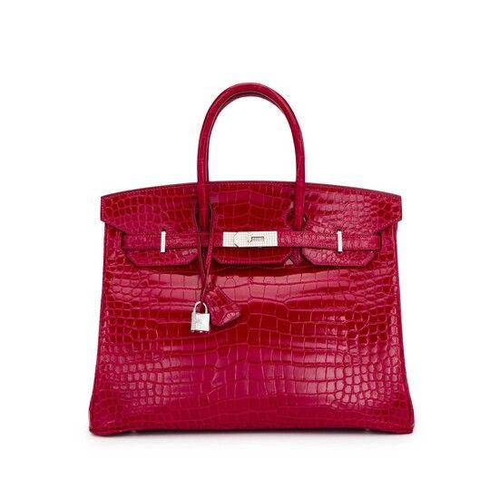 Braise Shiny Porosus Crocodile Diamond Birkin 35 18K White Gold and Diamond Hardware (lot-art.com)