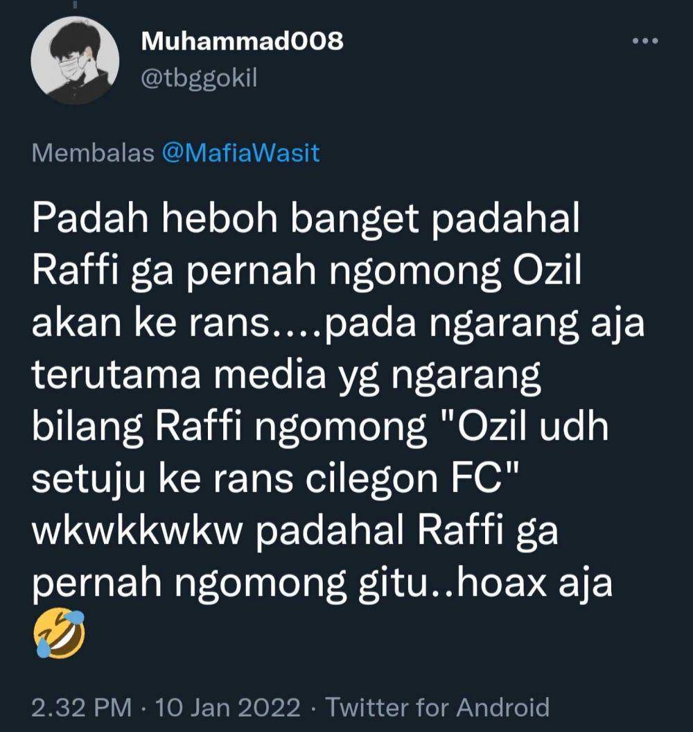 tanggapan terkait rumor Ozil (twitter.com/tbggokil)