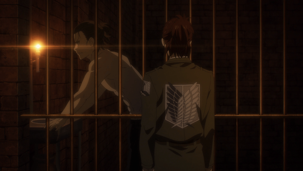 Hange berbicara dengan Eren. (dok. MAPPA/Attack on Titan: The Final Season)