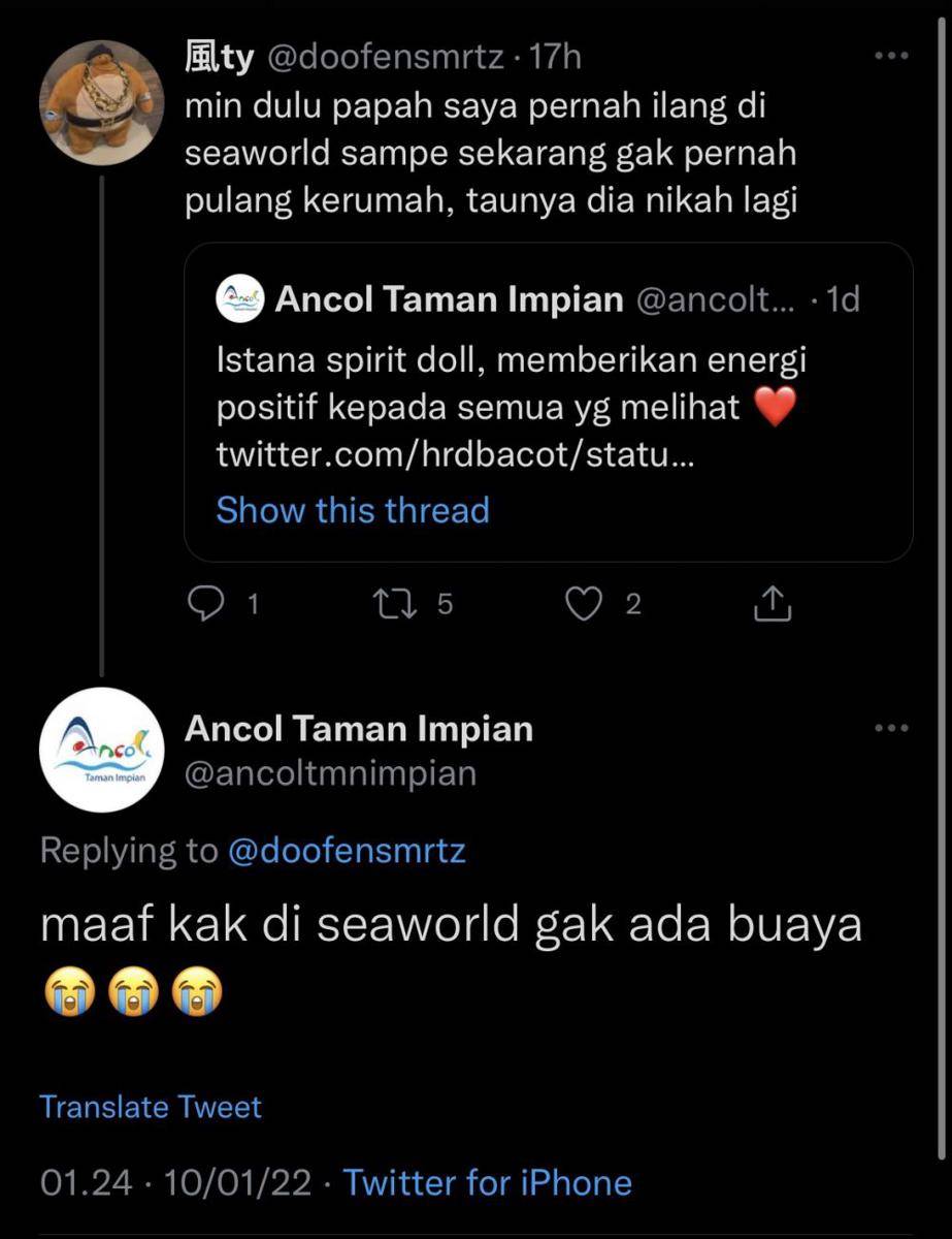komentar admin Ancol Taman Impian (twitter.com/txtfrombrand)