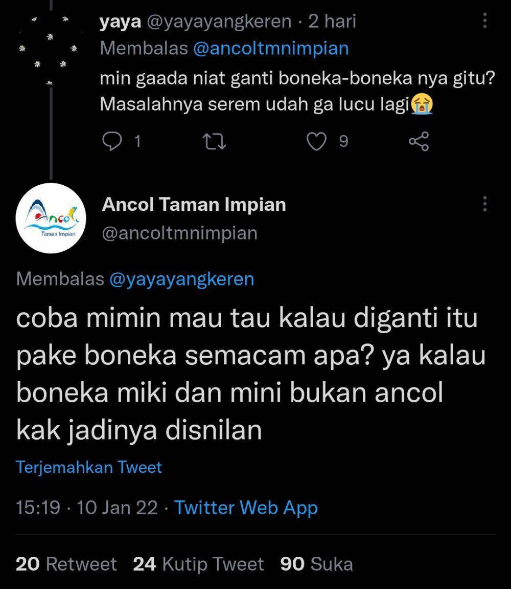 komentar admin Ancol Taman Impian (twitter.com/ancoltamanimpian)