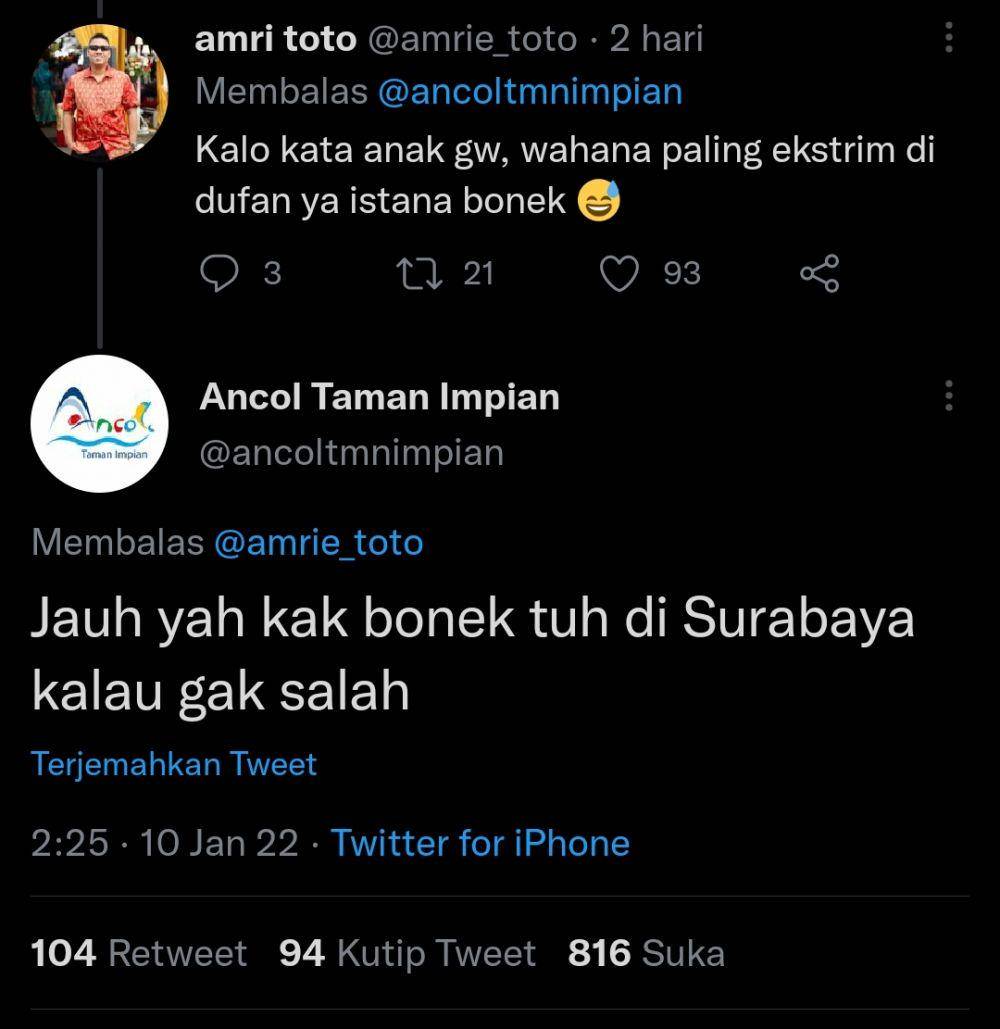 komentar admin Ancol Taman Impian (twitter.com/ancoltamnimpian)
