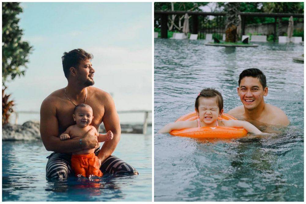 Seleb pria berenang bersama buah hatinya (instagram.com/ammarzoni | instagram.com/samuel_zylgwyn)