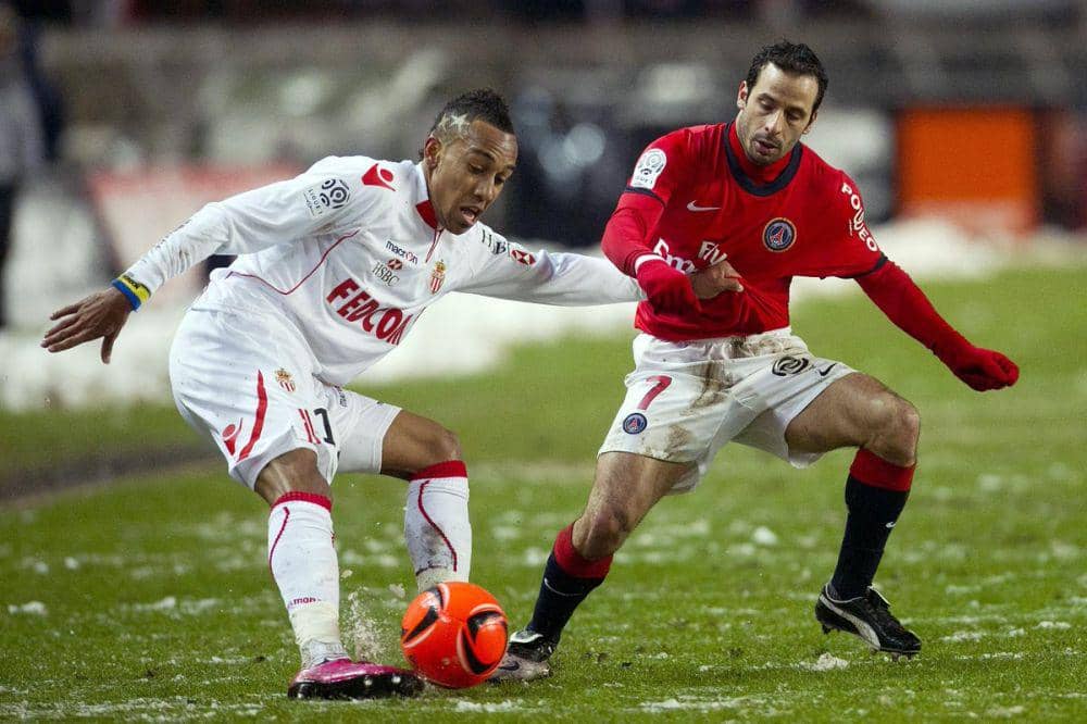 potret Pierre-Emerick Aubameyang (kiri) berseragam AS Monaco (twitter.com/championsleague)