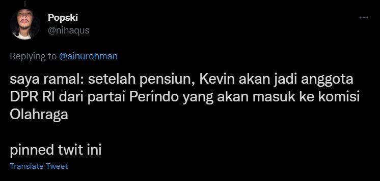 respons kocak warganet soal hubungan Kevin Sanjaya (twitter.com/nihaqus)