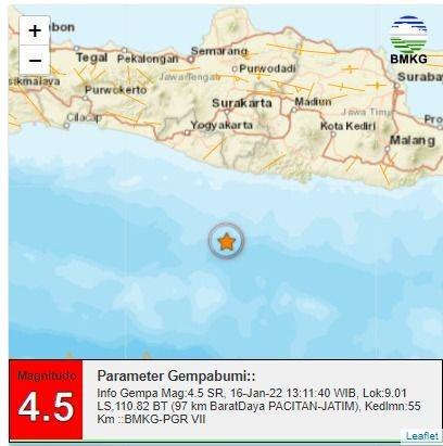 Gempa Bumi M 4,5 Guncang Bantul dan Gunungkidul
