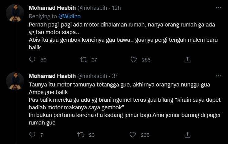 curhat tetangga parkir kendaraan di rumah orang (twitter.com/mohasbih)