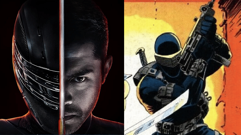 Poster film G.I Joe Snake Eyes dan Snake Eyes di komik. Berbagai Sumber