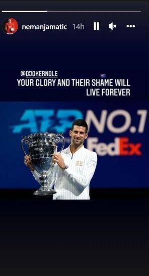 Dukungan Gelandang Manchester United asal Serbia, Nemanja Matic untuk petenis asal Serbia, Novak Djokovic. (instagram.com/nemanjamatic)