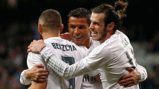 Karim Benzema, Cristiano Ronaldo, dan Gareth Bale (realmadrid.com)