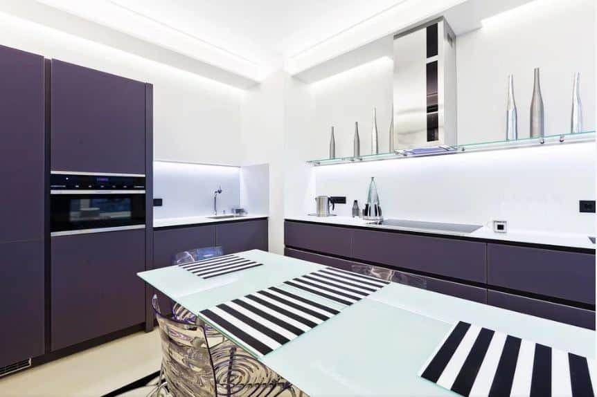 ilustrasi dapur dengan konsep warna ungu (homestratosphere.com)