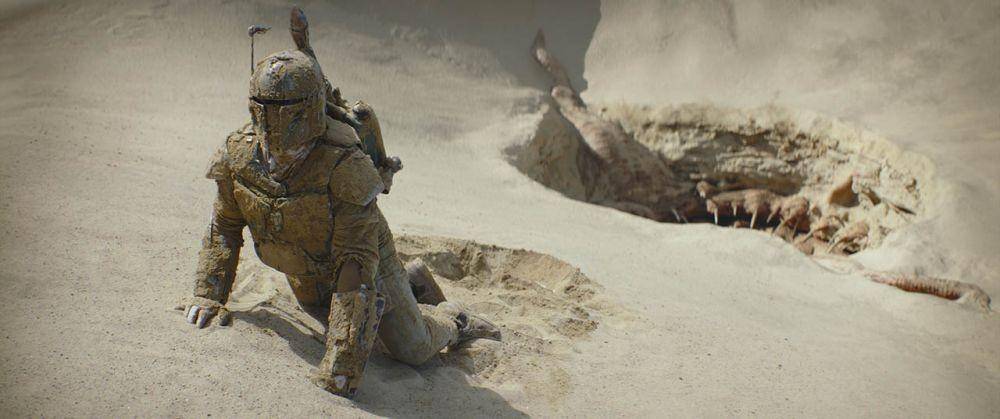 Boba Fett setelah selamat dari Sarlacc Pit di series “Star Wars: The Book of Boba Fett” (starwars.com)