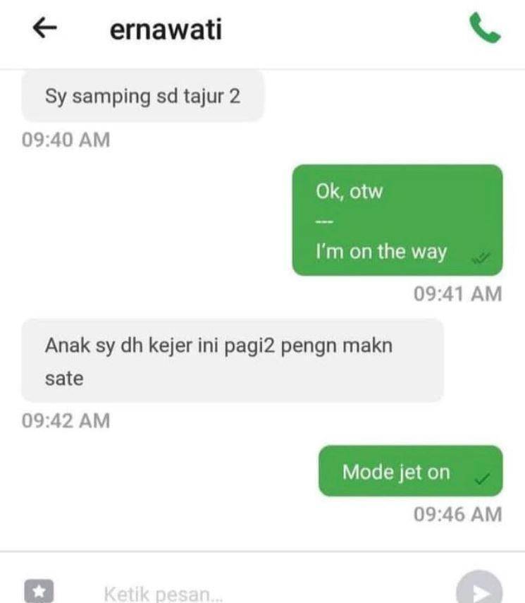 chat driver ojek online buru-buru (instagram.com/newdramaojol.id)