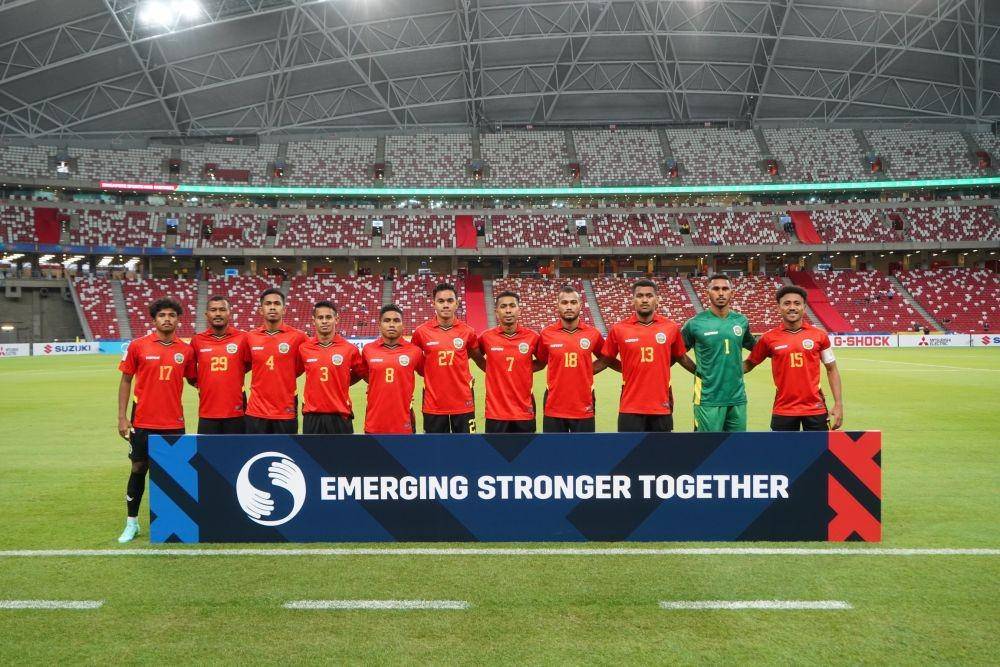 Timor Leste tak bisa berbuat banyak di Piala AFF dan hanya jadi juru kunci Grup A Piala AFF 2020 tanpa sekalipun meraih kemenangan. (affsuzukicup.com)