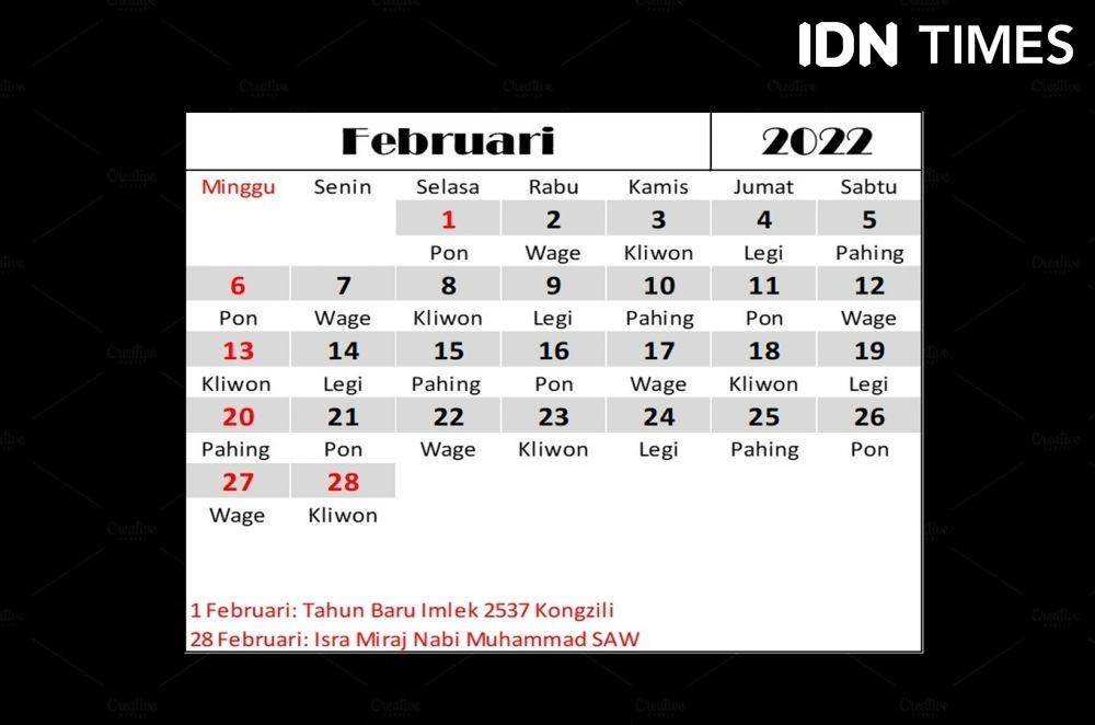 Kalender Februari 2022. (IDN Times/Dian Septi Arthasalina)