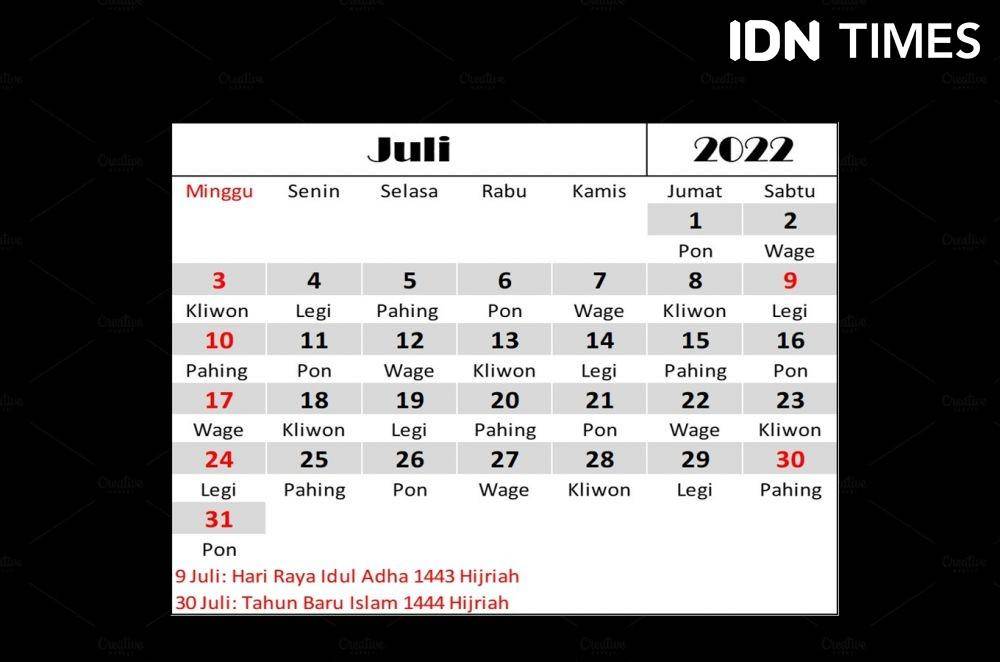 Kalender Juli 2022. (IDN Times/Dian Septi Arthasalina)