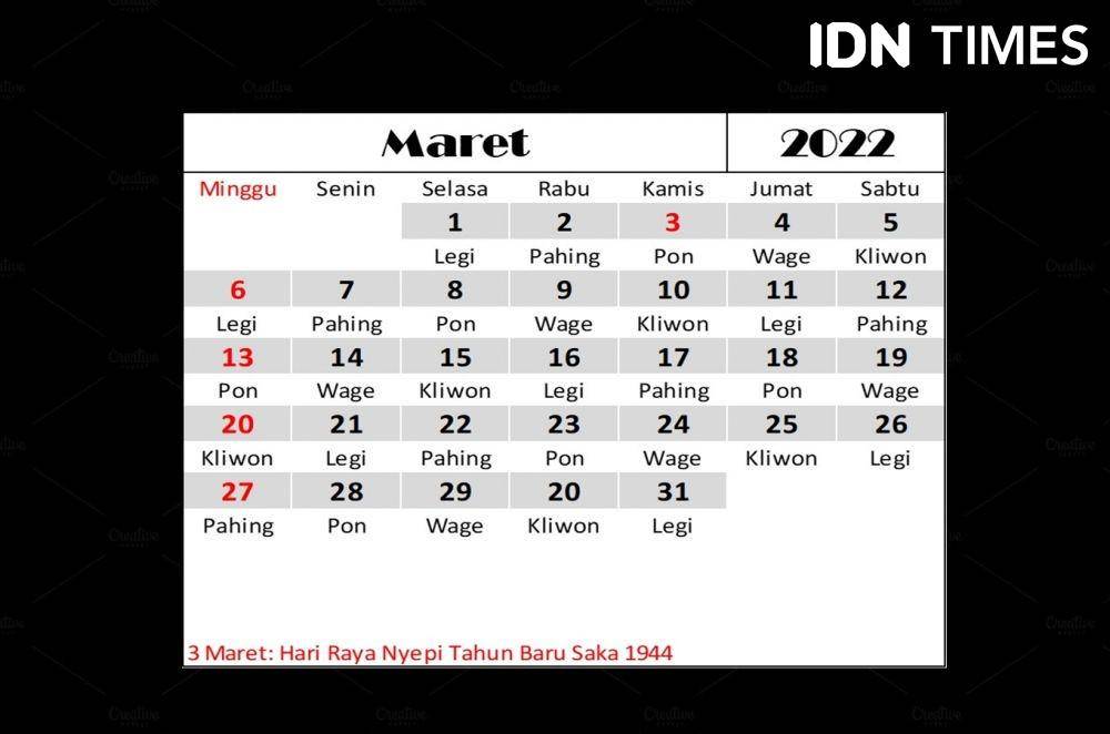 Kalender Maret 2022. (IDN Times/Dian Septi Arthasalina)