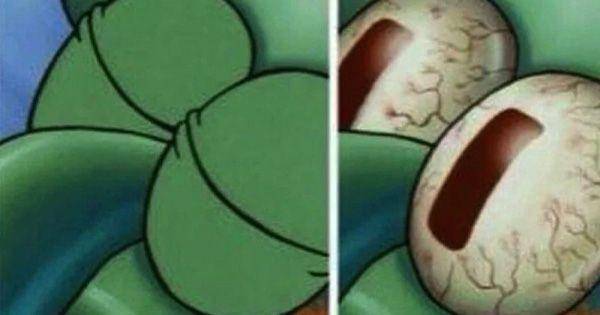 Squidward terbangun saat ingat Spongebob tidur di sebelahnya ( Dok. Nickelodeon/SpongeBob SquarePants )