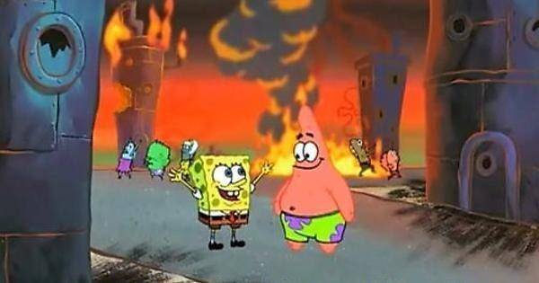 SpongeBob dan Patrick menganggap mereka sudah menyelamatkan kota ( Dok. Nickelodeon/SpongeBob SquarePants )