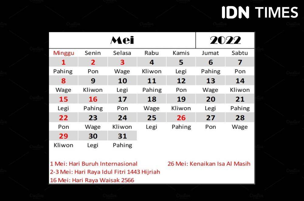 Kalender Mei 2022. (IDN Times/Dian Septi Arthasalina)