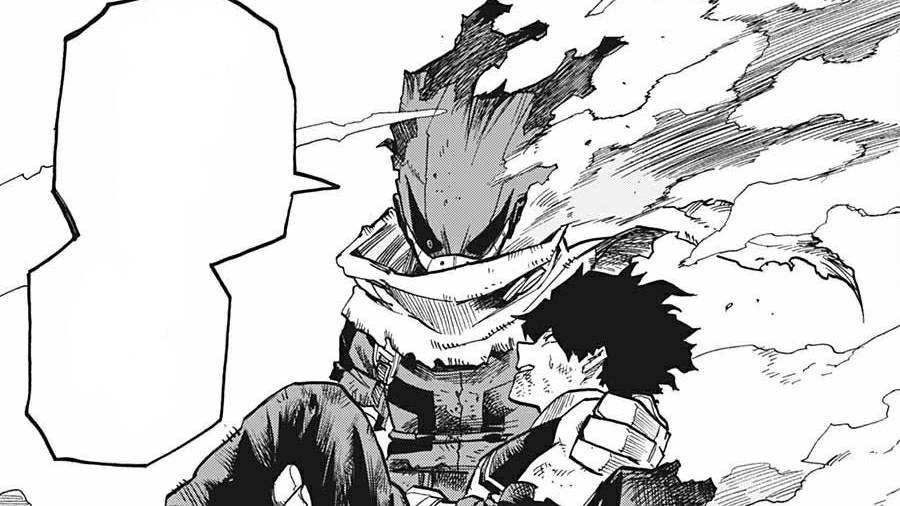 Deku menggunakan Smokescreen untuk menyelamatkan Yo Shindo. (dok. Shueisha/My Hero Academia)