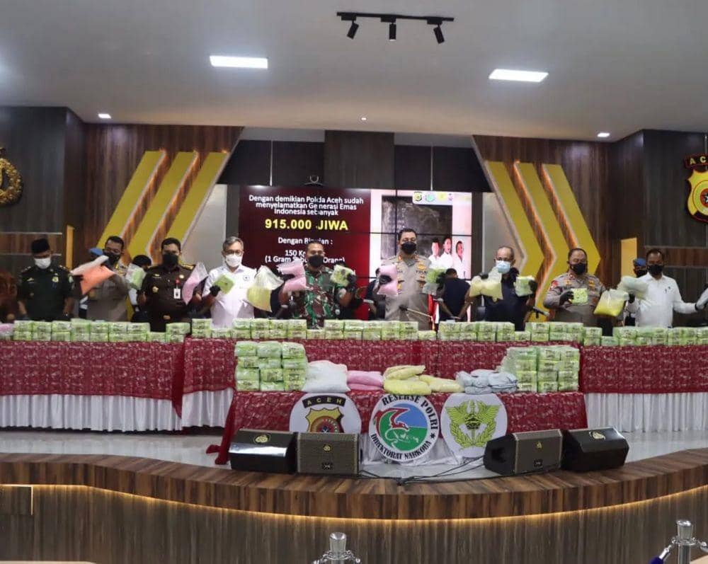 Polda Aceh dan bea cukai gagalkan penyelundupan ratusan kilogram sabu-sabu dan ratusan ribu pil. (Dokumentasi Humas Polda Aceh untuk IDN Times_
