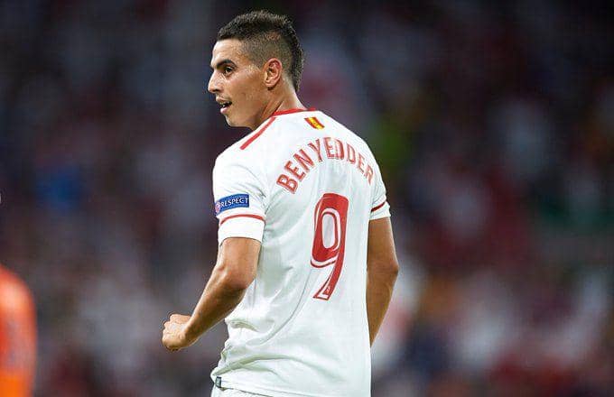 Wissam Ben Yedder tampil membela Sevilla di ajang Liga Champions. (twitter.com/ChampionsLeague)