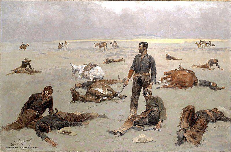 Lukisan Frederic Remington menggambarkan baku tembak di era Wild West. (commons.wikimedia.org/Yale University Art Gallery)