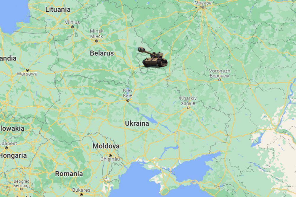 Pasukan Rusia terkonsentrasi di Klimovo (ditandai dengan tank) (www.google.com/maps)
