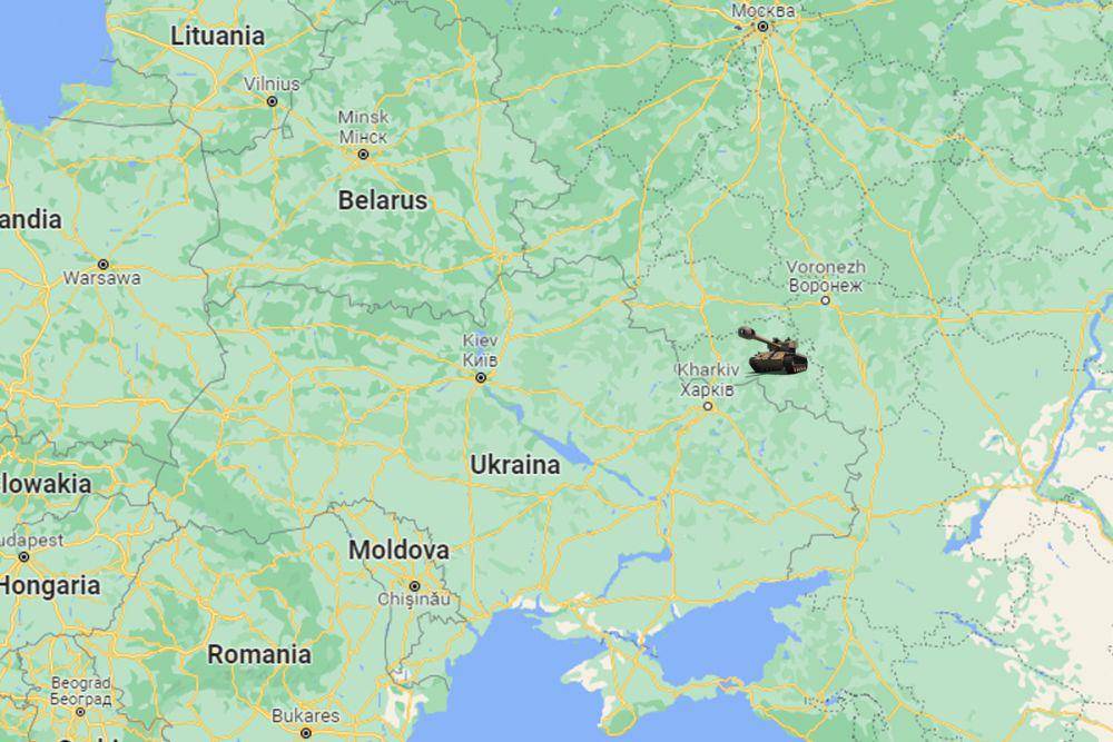 Pasukan Rusia di Valuyki (ditandai dengan tank) (www.google.com/maps)