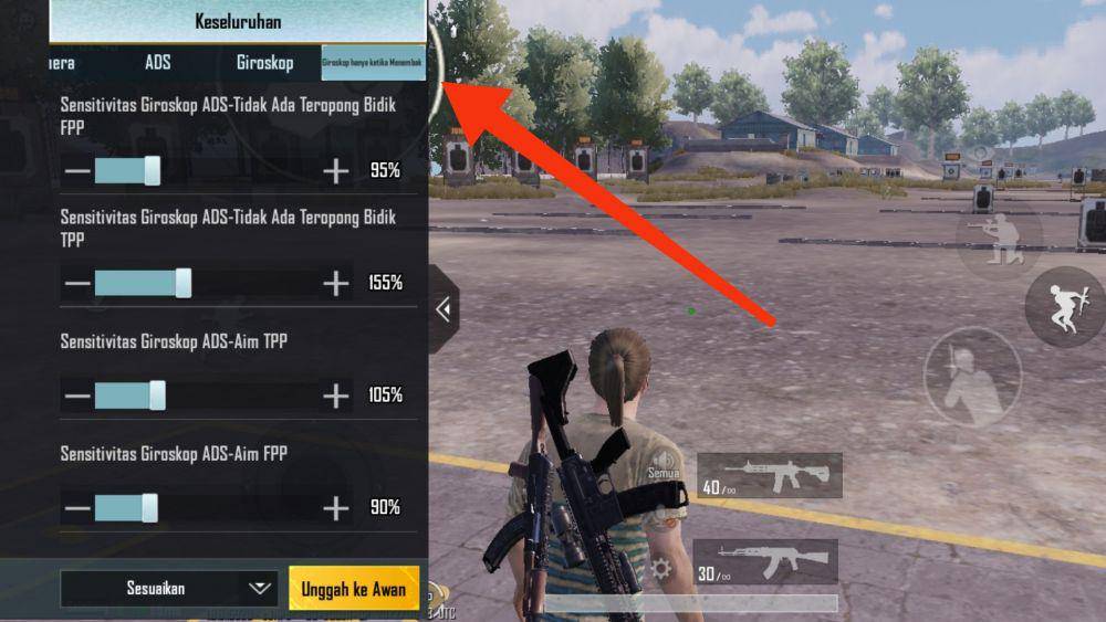 letak setting sensitivitas gyroscope ADS ketika menembak (dok.Pribadi/Sumahir Hidayanto)