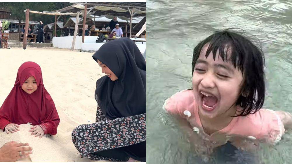 Momen Ria Ricis dan kedua anak Oki Setiana Dewi di pantai Aceh (youtube.com/Oki Setiana Dewi)