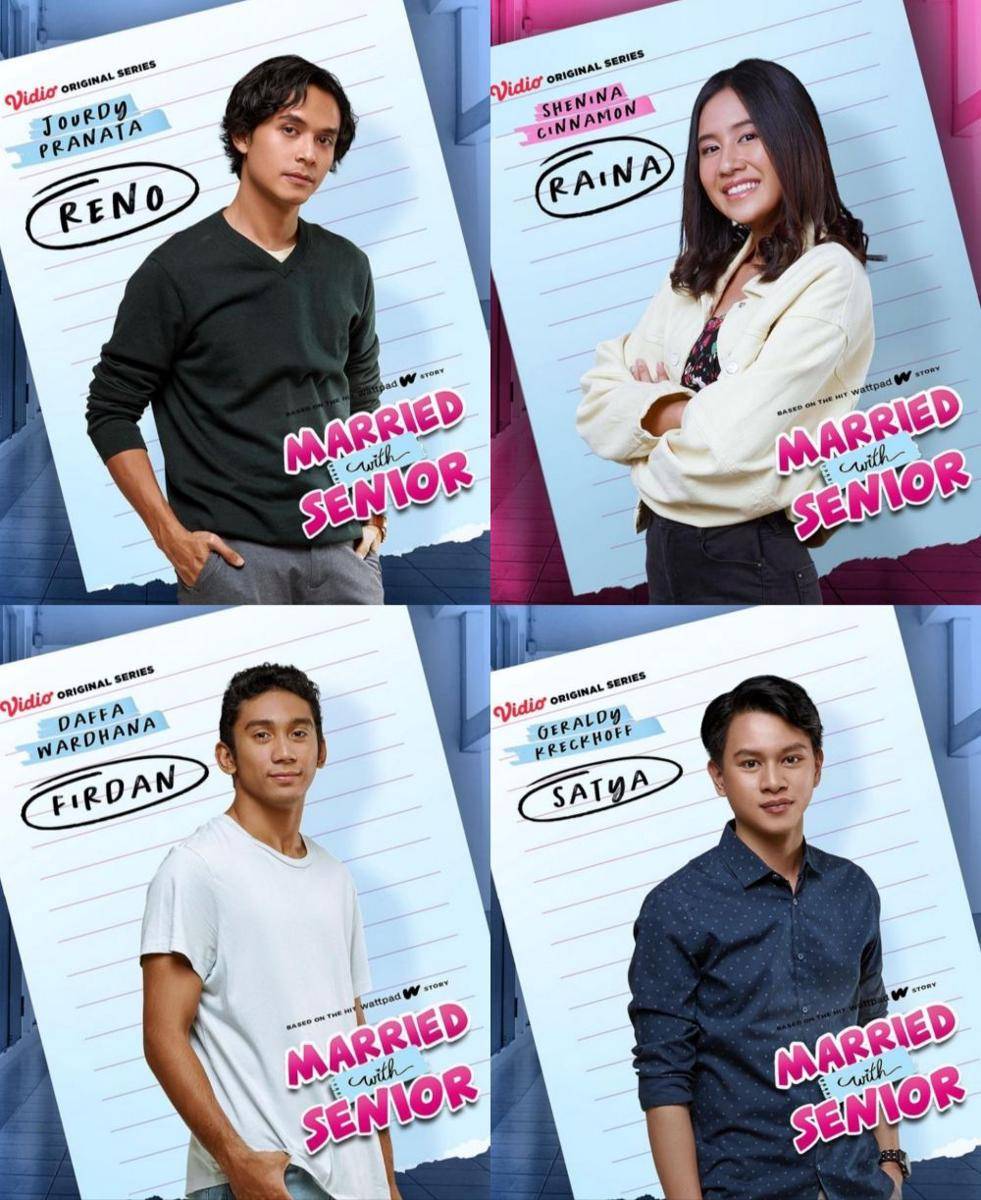poster Jourdy Pranata, Shenina Chinnamon, Daffa Wardhana dan Geraldy Kreckhoff di web series Married with Senior (instagram.com/vidiooriginals)